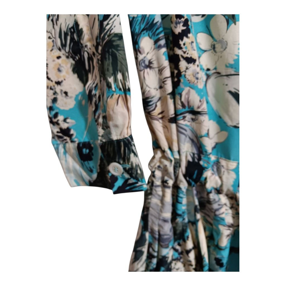 Nicole Farhi Silk Blend Turquoise Floral Button Up Belted Retro Midi Dress - Picture 9 of 16